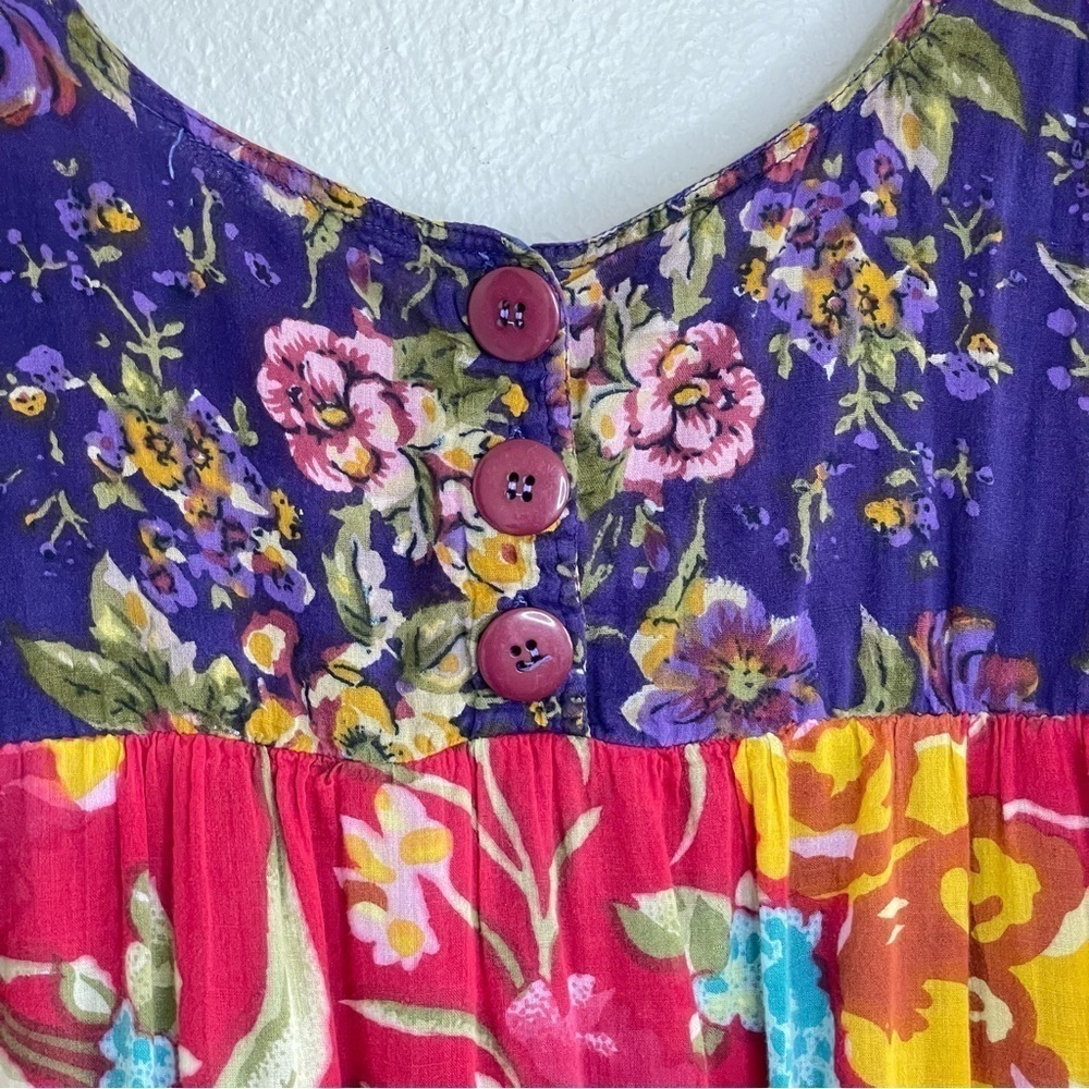 Vintage Erika Taylor Sport Mixed Floral Tiered Cotton Midi Maxi Dress Medium - Picture 7 of 11